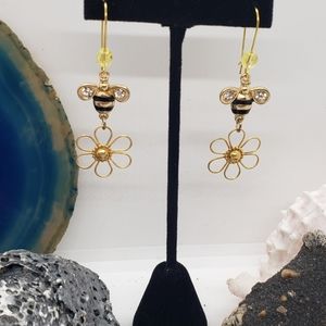 Honey Bee & Flower Drop Earrings